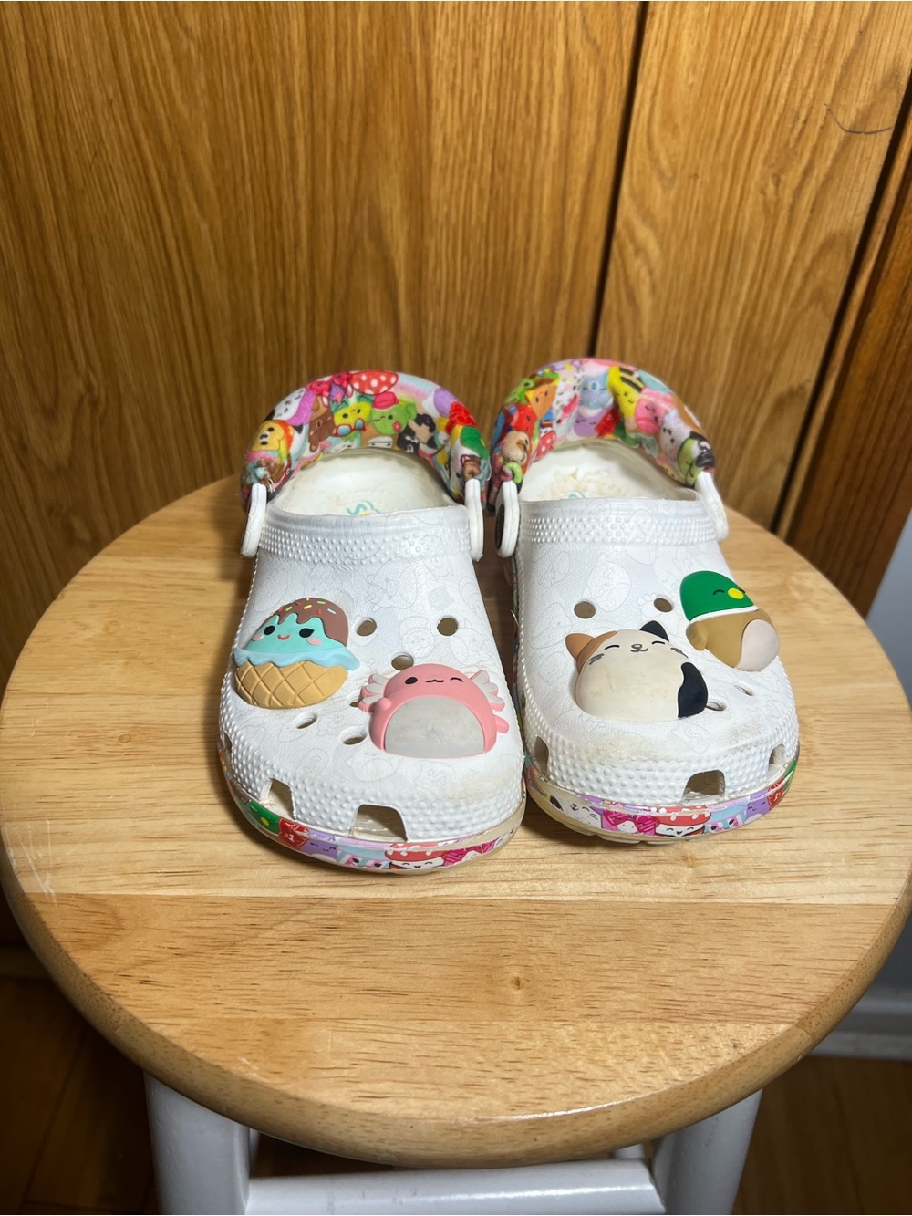 CROCS White Kids Sandals with Colorful Character Jibbitz and Printed Trim